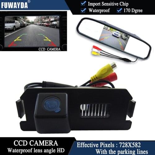 FUWAYDA Color CCD Chip Car Rear View Camera for HYUNDAI I30 GENESIS COUPE Tiburon KIA SOUL + 4.3 Inch rearview Mirror Monitor