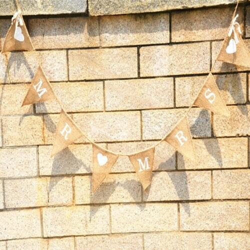 Mr Mrs Jute Burlap Bunting Banner Flags Marry Wedding Party Photo Props Banner Decoration