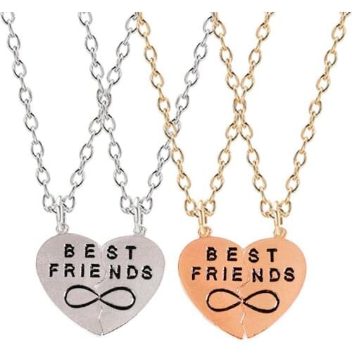 2 Piece Set Heart-shaped Stitching Pendant Simple Style Fashion Letter Necklace Friendship Best Friend Couple Birthday Gift Hot