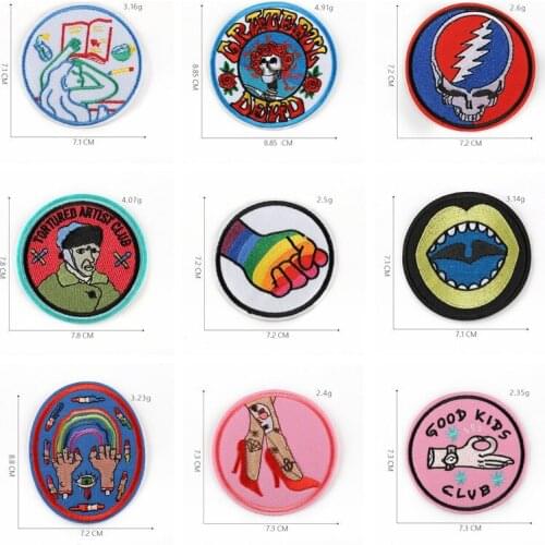 Punk Creative Rainbow Hand Embroidery Patch Round Back Appliques High-heeled shoes Gay Pride Badges Iron On Clothes Accessories