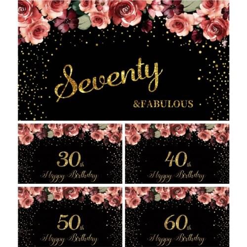 Laeacco Watercolor Flowers 30 40 50 60th Birthday Party Golden Dots Poster Party Portrait Photo Background Photography Backdrops