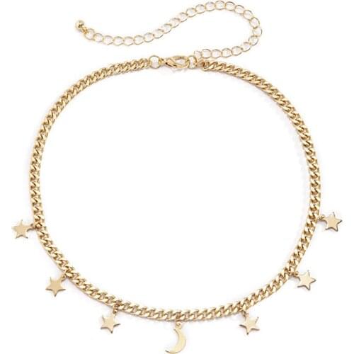 Fashion Gold Color Star Moon Pendant Necklace for Women Punk Clavicle Choker Necklace Party Jewelry Accessories