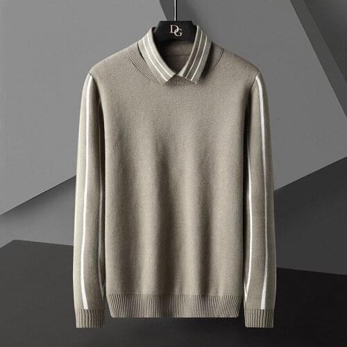 Trendy Shirt For Men Herren Pullover Autumn Fake Two Striped Shirt Lapel Collar Knitted Pullover Sweater Men Lapel Sweater Men