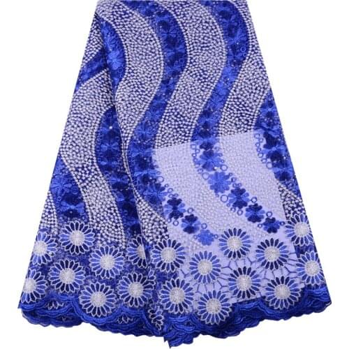 Cheap Royal Blue African Tulle Lace 2019 High Quality French Nigerian Net Lace Fabrics With Rhinestones For Wedding Dress S1476