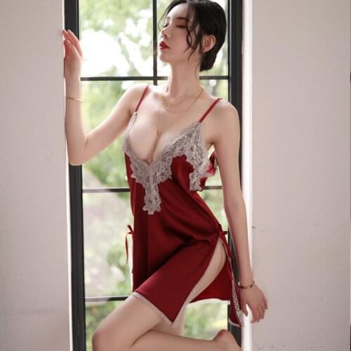 Sexy Women Sleepwear Perspective Sleeveless Nightwear Silk Tulle Home Dress Lace Nightdress Backless Perspective Nightdress