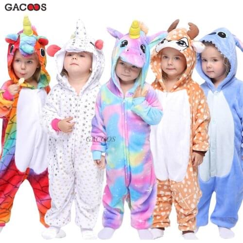 Winter Kigurumi Pajamas Animal Unicorn Pyjamas Kids Onesies Boys Girls Cartoon Sleepwear Flannel Warm Jumpsuits Children Pajamas