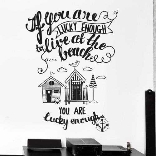 Beach Wall Sticker Quote Lucky Enough Decal Live At The Beach Sea Side House Decal Bedroom Living Room Decoration Free Style