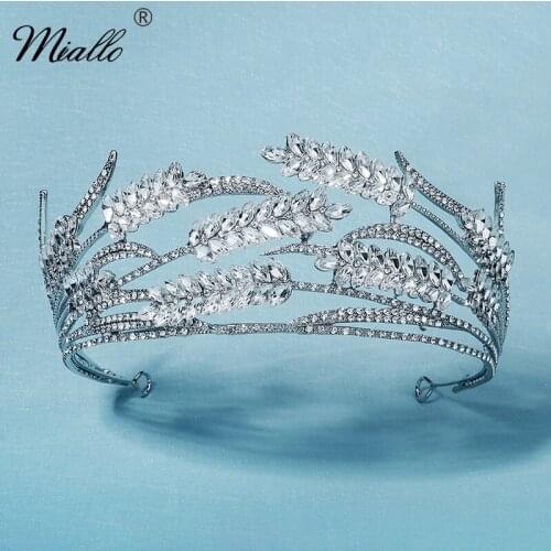 Miallo Leaf Rhinestone Crown Headband Bridal Wedding Hair Accessories for Women Hair Jewelry Crystal Tiaras and Crowns Gift