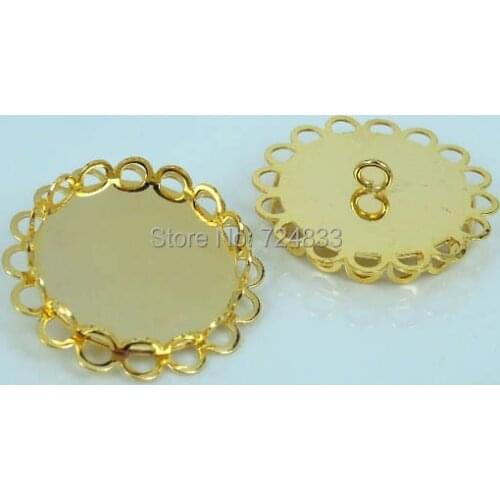 Blank Round Double Lace Bezel Tray Loop Back Buttons Bases Caps Settings DIY Jewelry Findings Golden tone 10mm - 30mm Wholesale