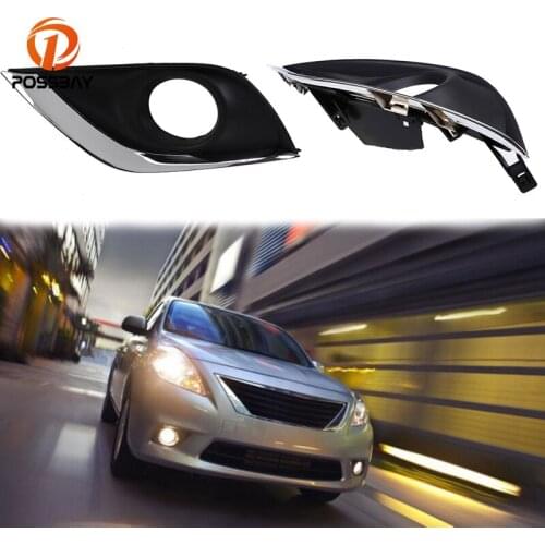 POSSBAY Auto Bumper Bezel Fog Light Grilles Front Car Fog Lamp Cover for Nissan Versa Sedan(B17) 2015 2016 2017 2018 Facelift