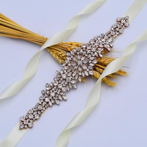 S319-RG Rose Gold Bridal Bridesmaid Dress Belt Wedding Accessories Prom Engagement Party Evening Dresses Belts Girl Dresses Sash