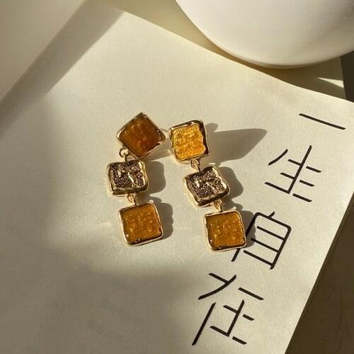 Besimpol Korean Style S925 Ear Jewelry All-match Long Geometric Metal Oil Earrings Elegant Autumn Orange Stud Earrings For Women