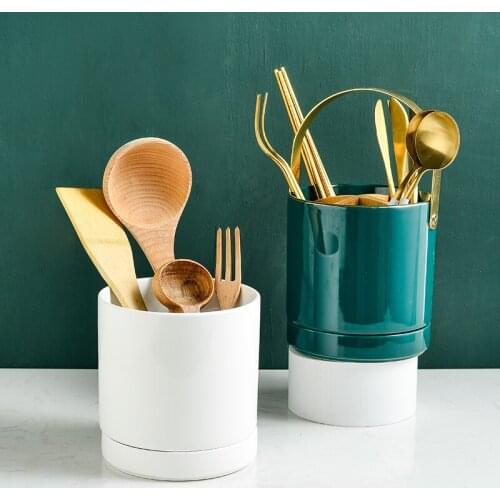 Home Kitchen Supplies Iron Art Ceramics Chopstick Rest Four Grid Chopsticks Basket Drain Rack Tableware Storage Tank Organizer