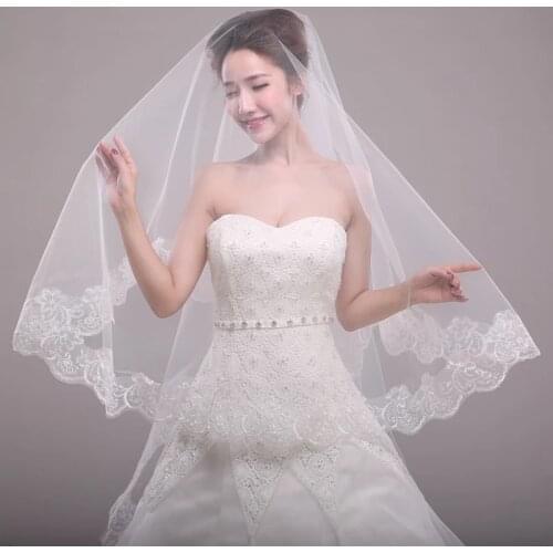 Wedding Bridal One Layer Veil Ivory/White lace edge Velos De Novia voile de mariee