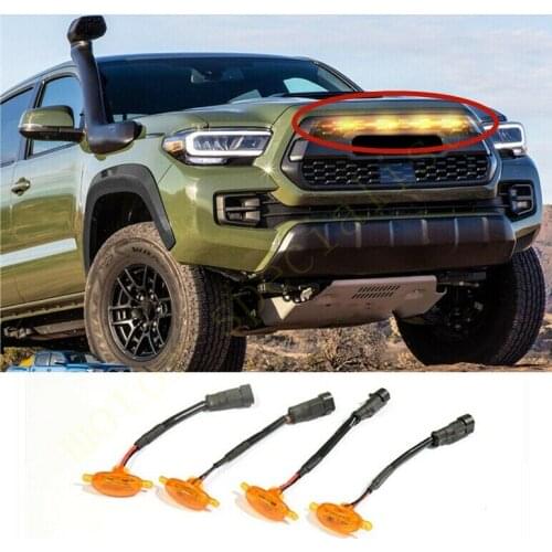 LED Car Front Grille LED Amber Light Raptor Style Light Kit Decor W/ Wire Speed 4Pcs Fit For Toyota Tacoma 2016-2021