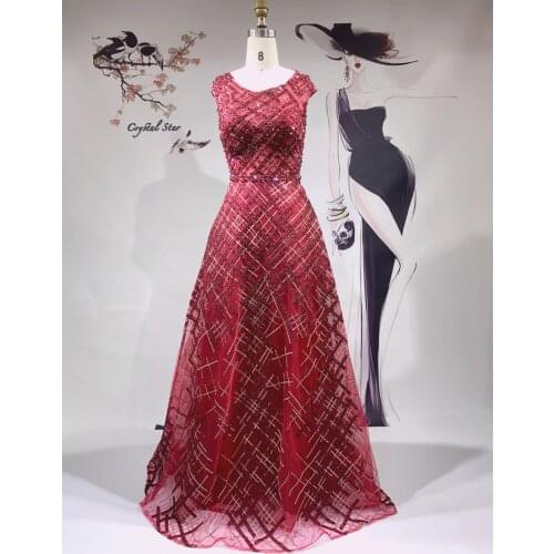 Evening Dresses O-Neck Red Long Luxury 2021 Sequin For Women Party, Wedding, Prom HO1051