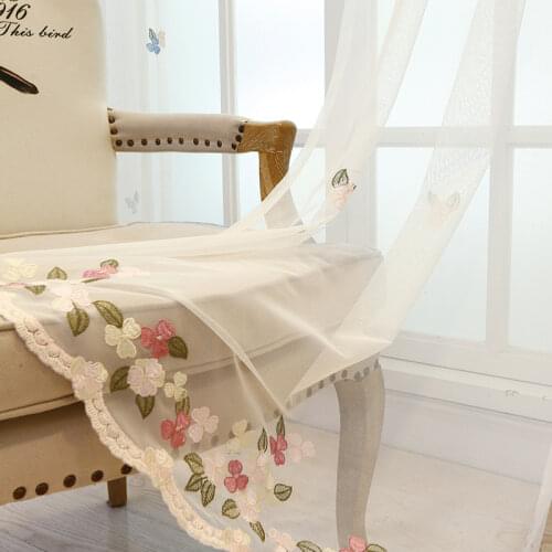 Embroidered Floral Tulle Curtain for Living Room Romantic Wave Bottom Balcony Window Treatment Drapes JS275C
