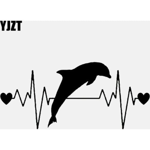 YJZT 14.3CM*6.5CM Cute Dolphin Heartbeat Lifeline Vinyl Black/Silver Car Sticker C22-1081