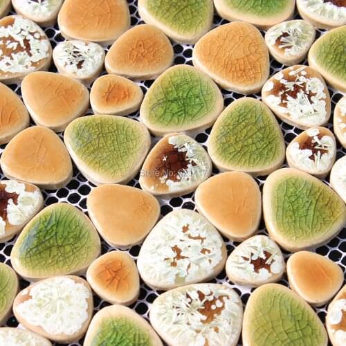 Green white ceramic porcelain mosaic backsplash HMCM1017 pebble kitchen wall tile sticker bathroom floor tiles