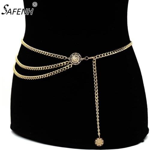 Women Metal Chain Retro Belt High Waist Hip Coin Charms Waistband Body Chain