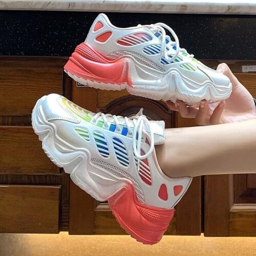 Women Shoes 2021 New Designers Soft Sole Sneakers Woman Candy Color Thick Platform Mesh Breathable Vulcanized Casual Footwear