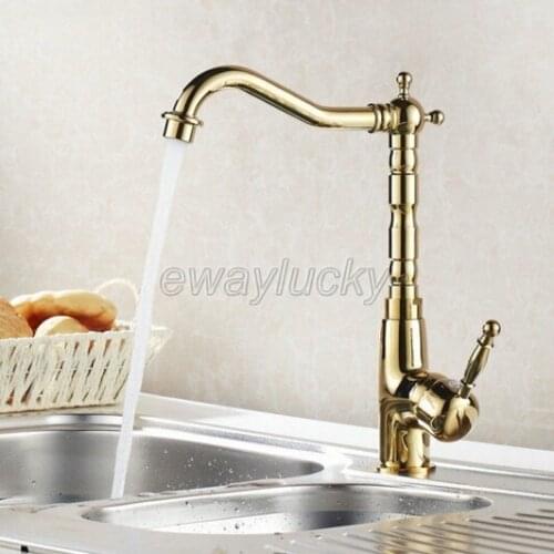 Golden Brass Swivel Spout Bathroom Sink Basin Faucet Vessel Sink Mixer Tap Single Handle Wsf097
