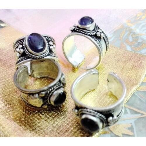 1 Piece Excellent Old Tibet Silver Purple Crystal Bead Ring Buddhism Nepal Ring Adjustable charm Party Unisex Gift