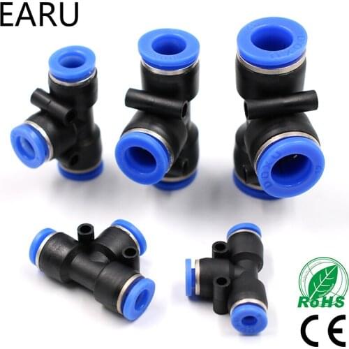 5pcs PE4 6 8 10-16MM Pneumatic (5/32'' 1/4'' 5/16'' 3/8'' 1/2'') Push In Tee 3-Way Fitting Plastic Pipe Connector Quick Fitting