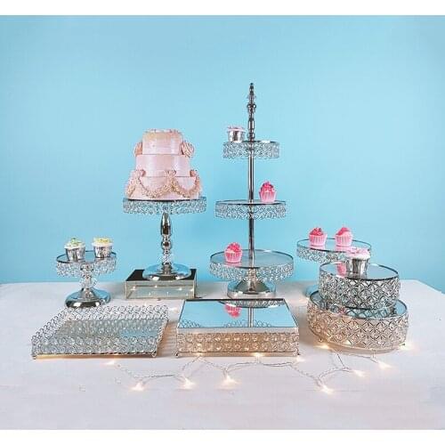 8pcs Metal Cake Stand Set Mirror Cupcake plate Wedding Party Display Tray