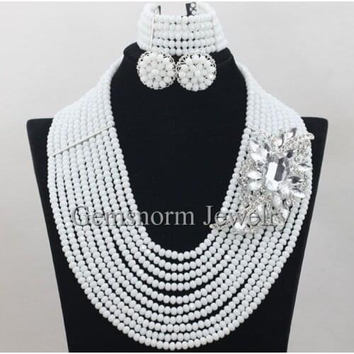 White African Party Beads Jewelry Set New White Nigerian Beads Necklace Earrings Set Birthday Gift Free Shipping WA176