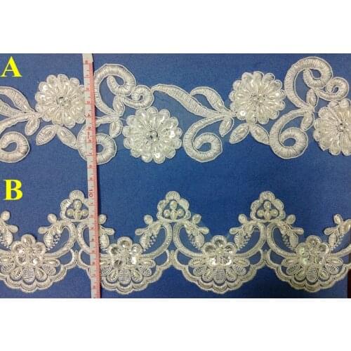 FREE SHIPPING 8cm/8.5cm organdy polyester embroidery framed beaded and sequined wedding lace trim,XERY-Z719/Z781