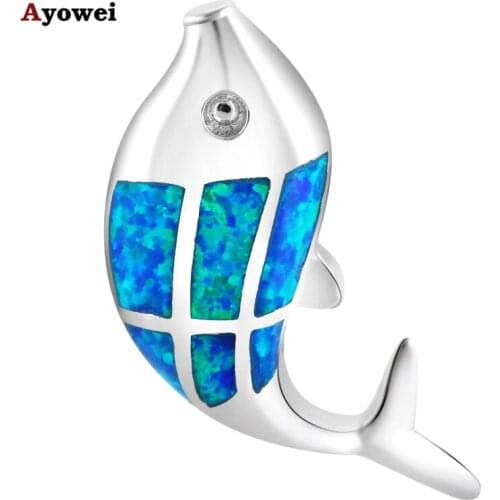 Free Shipping Cute Dolphin design Blue Fire Opal stamp Silver Necklace Pendants for women Fashion jewelry OP484A