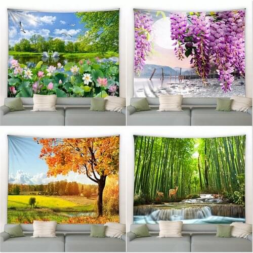 Big Tapestry Beautiful Natural Forest Waterfall Large Wall Hanging Hippie Bohemian Tapestries Mandala Bedroom Art Decor Blanket