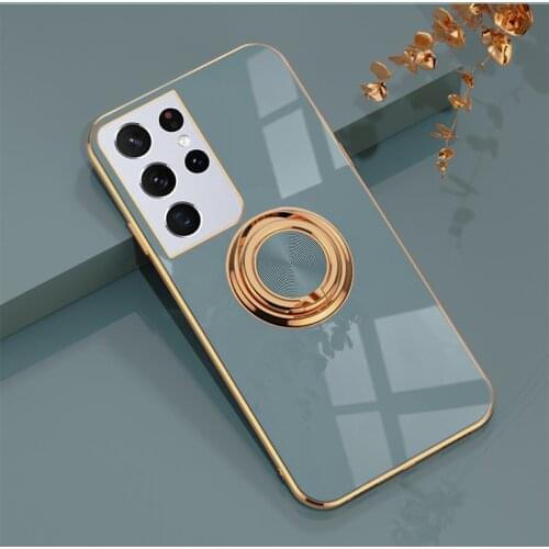 Luxury Cute Plating Silicone Ring Bracket Phone Case For Samsung Galaxy S21 S20 FE Note 20 10 9 Plus A32 Ultra-thin Stand Cover