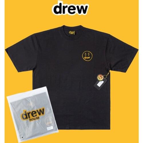 DREW T Shirt Summer 100% Cotton Men T-shirt Male Womens tshirt Short Sleeve High Quality Tops HOUSE JUSTIN Smiley Embroidery
