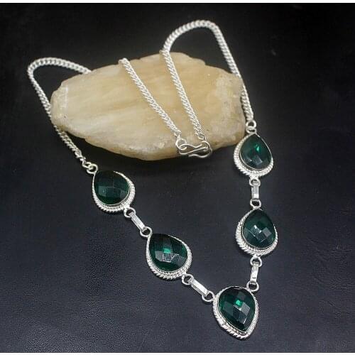 Hermosa Jewelry Dazzling Genuine Teardrop GreenTopaz Silver Color Chain Necklace for Women Ladies Gift 18.5 Inch FQ60