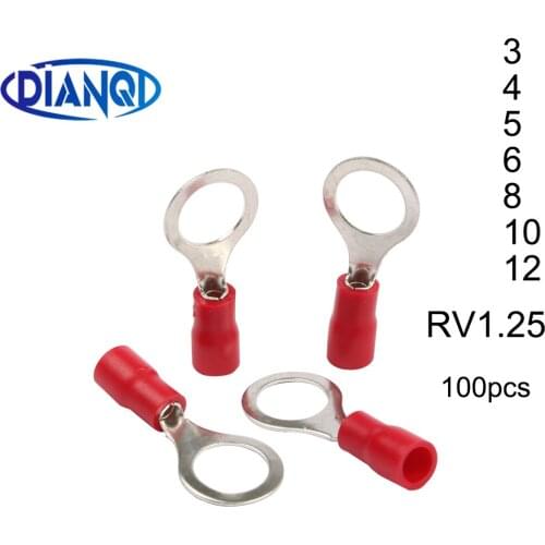DIANQI RV1.25-3 4 5 6 8 10 12 Red Circular 22-16 AWG 0.5-1.5mm2 Insulated Ring Terminal Connector Cable Wire Connector