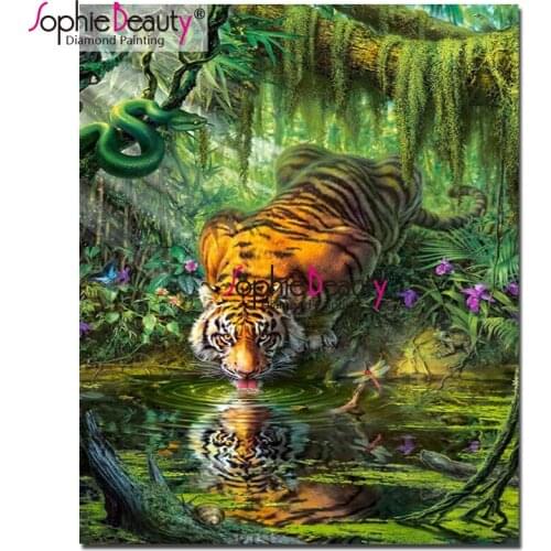 Sophie Beauty Diy Diamond Painting Needlework Full Diamond Embroidery Mosaic Tiger & Snake Animal Cross Stitch Home Decor SBY107