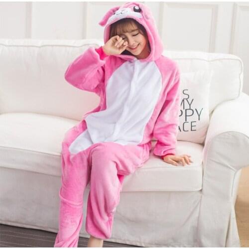Soft Women Bunny Pajamas Animal Adult Onesie Rabbit Pyjamas For Girls One-Piece Cosplay Sleepwear Winter Halloween Costume