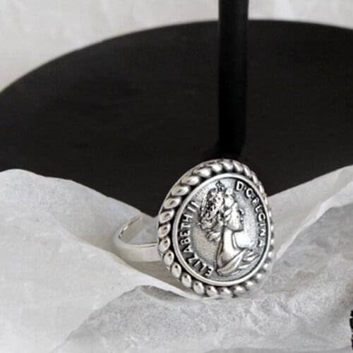 100%S925 Silver Ring Retro Cold Wind Elizabeth White Ring Female Net Red Index Finger Ring