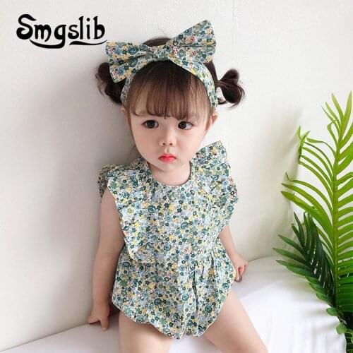 Hot Sell Summer Infant Baby Outfits Floral Sweet Robe Newborn Girls Clothes New Cotton Toddler Rompers Photo Prop With Headband