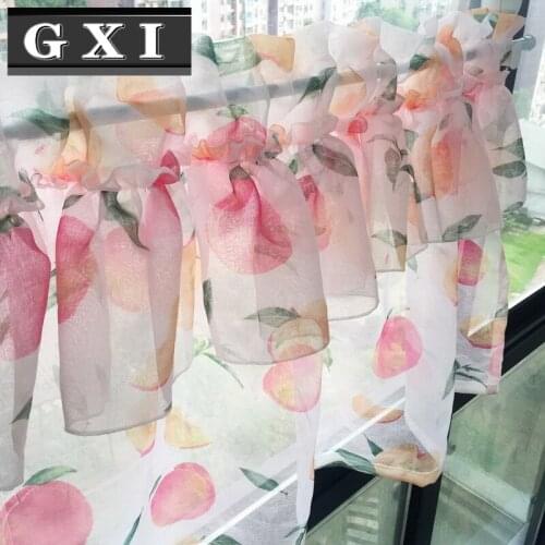 Fruit Printed Short Curtain for kitchen Cabinet Pink Double Pleat Half Curtain for Living Room Small Bay Window Partition WP451