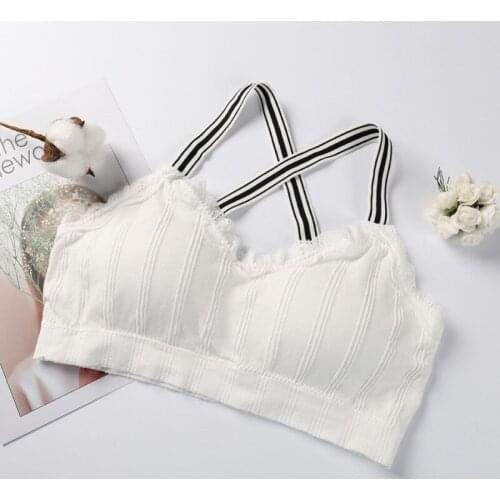 JLONG Striped Strap Cotton Lace Bra Seamless Sexy Bra Padded Underwear Bras For Women Fitness Top Bralette