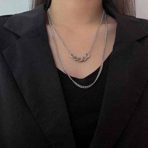 Personality Chunky Cuban Chain Necklace for Women Titanium Steel Wide Curb Link Double Layers Chokers Necklaces Jewellery