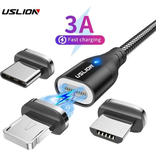 USLION 540 Rotation LED Magnetic Cable USB To Type C Mirco 3A Fast Charging For iPhone 12 Pro Max iPhone Samsung Xiaomi
