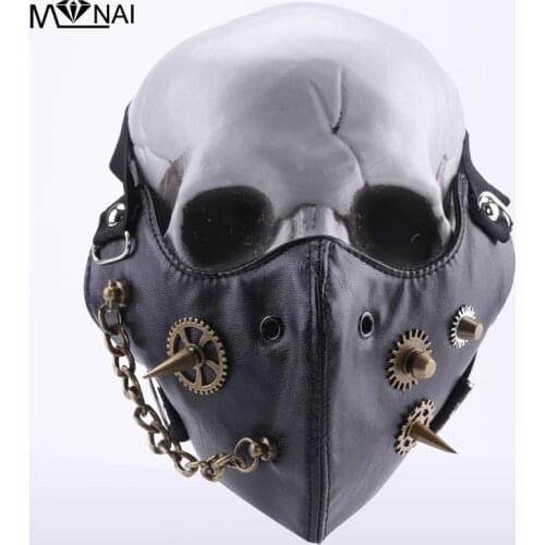 Steampunk Mask Cosplay Cool Chains Gears Gothic Leather Mask Street Vintage Fashion Wind Protector Face Masks Masquerade