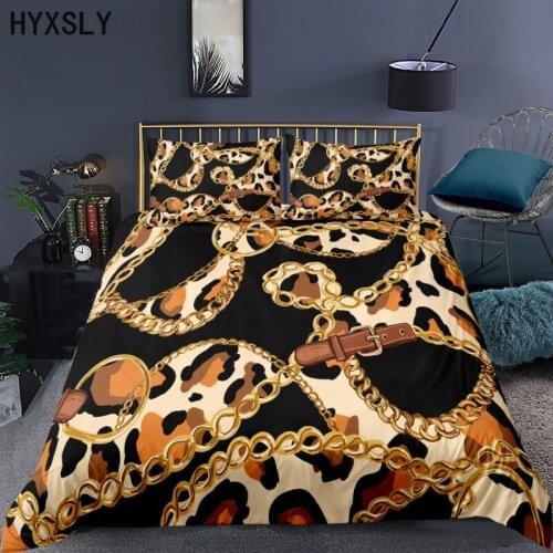 Metal Chain Leopard Bedding Set Quilt Duvet Cover Comforter Pillow Case 3D HD Double Full King Queen Size 2/3PCS Bedroom Decor