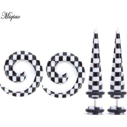 Miqiao 4 Pcs European and American Fashion Human Body Piercing Jewelry Acrylic Black White Checkered Ear Tip Cone