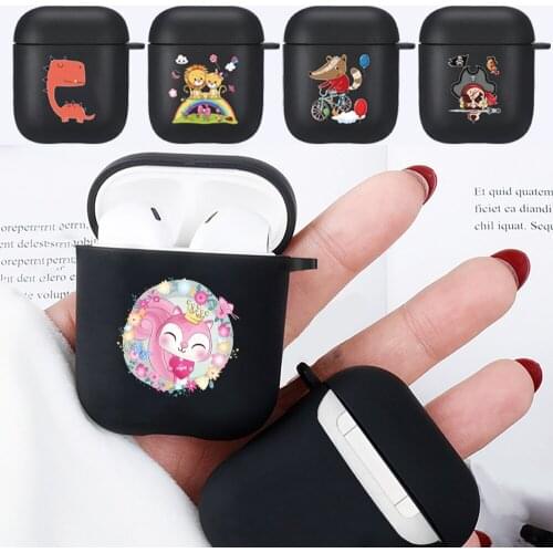 For Apple Airpods 1st /2nd Gen Airpods Case Black Soft Silicone Wireless Cute Cartoon Pattern Series Headphone Case