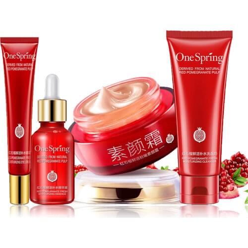 Red Pomegranate Fresh Moisturizing Set Facial Essence Deeply Nourishes Refreshing Oil Control Face Sreum Shrink Pores Skin Care